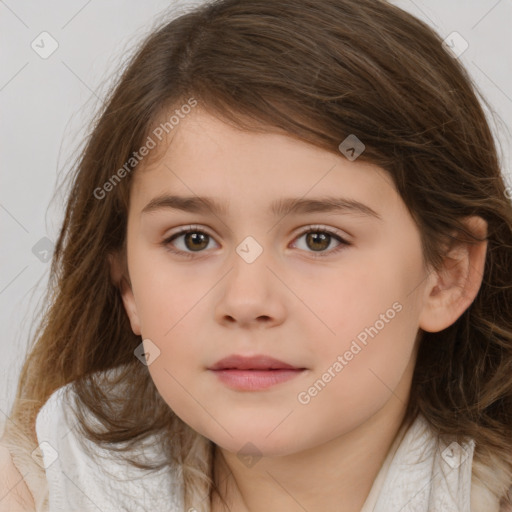 Neutral white child female with medium  brown hair and brown eyes