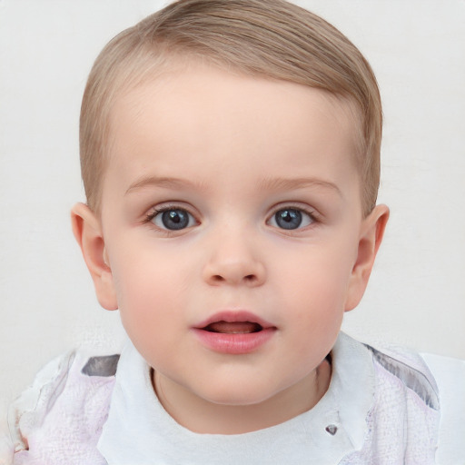 Neutral white child female with short  brown hair and blue eyes