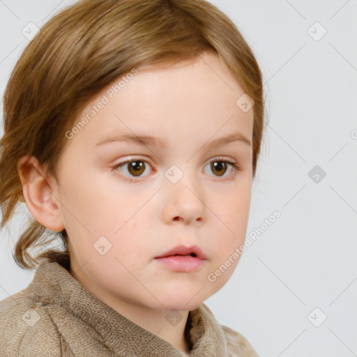 Neutral white child female with short  brown hair and grey eyes