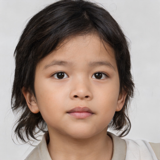 Neutral asian child female with medium  brown hair and brown eyes