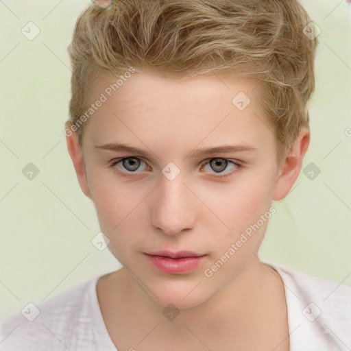 Neutral white child female with short  brown hair and brown eyes