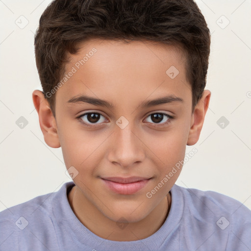 Joyful white child male with short  brown hair and brown eyes