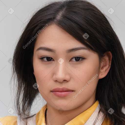 Neutral asian young-adult female with medium  brown hair and brown eyes