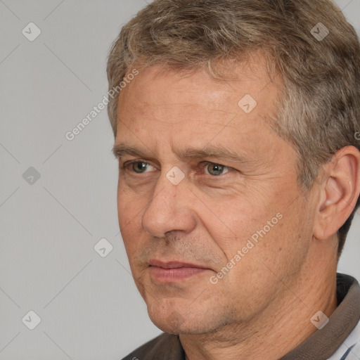 Neutral white middle-aged male with short  brown hair and brown eyes