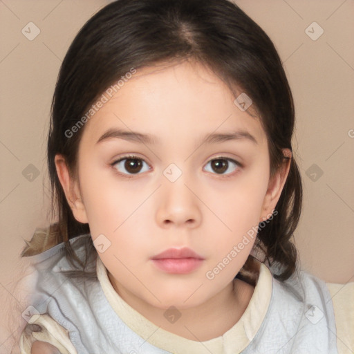 Neutral white child female with medium  brown hair and brown eyes