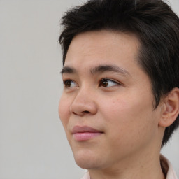 Neutral asian young-adult male with short  brown hair and brown eyes