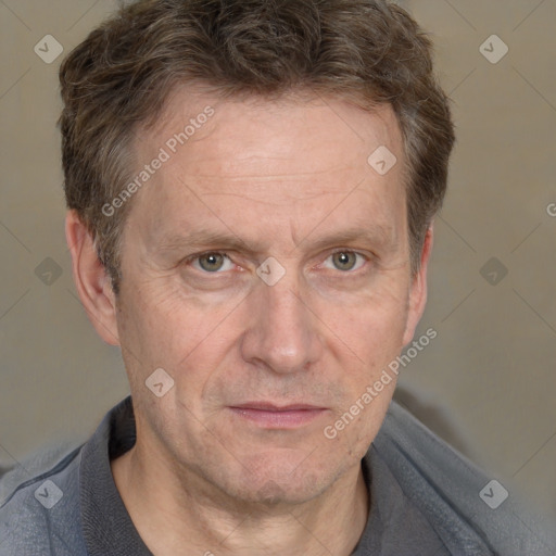 Neutral white middle-aged male with short  brown hair and brown eyes