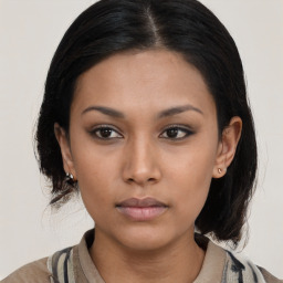 Neutral asian young-adult female with medium  brown hair and brown eyes