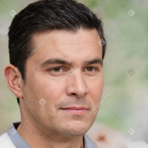 Neutral white adult male with short  brown hair and brown eyes