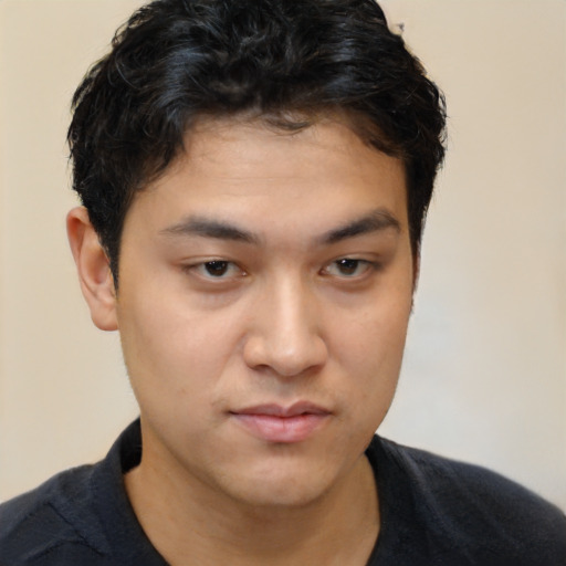 Neutral asian young-adult male with short  brown hair and brown eyes