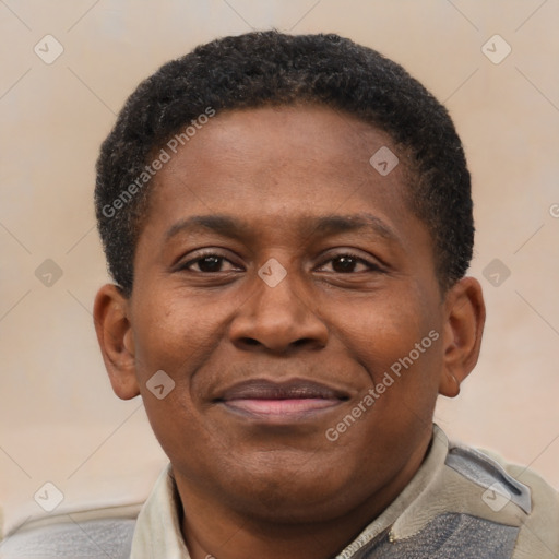Joyful latino adult male with short  brown hair and brown eyes