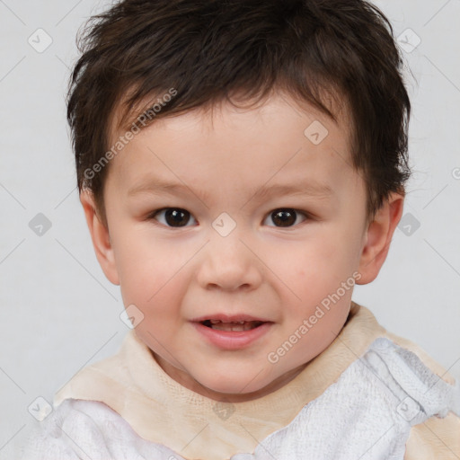 Joyful white child male with short  brown hair and brown eyes