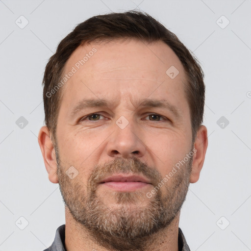 Neutral white adult male with short  brown hair and brown eyes