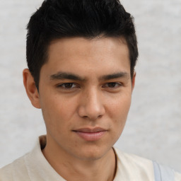 Neutral asian young-adult male with short  brown hair and brown eyes