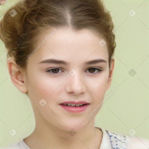 Joyful white child female with short  brown hair and brown eyes