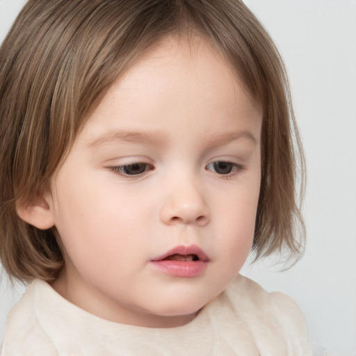 Neutral white child female with medium  brown hair and brown eyes