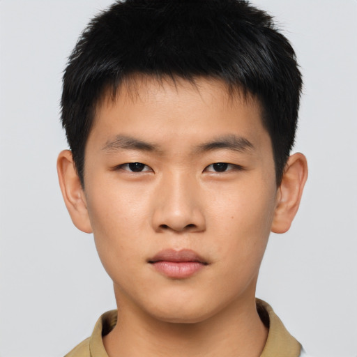 Neutral asian young-adult male with short  brown hair and brown eyes