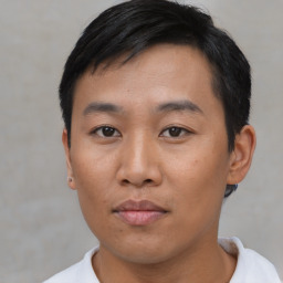 Neutral asian young-adult male with short  black hair and brown eyes