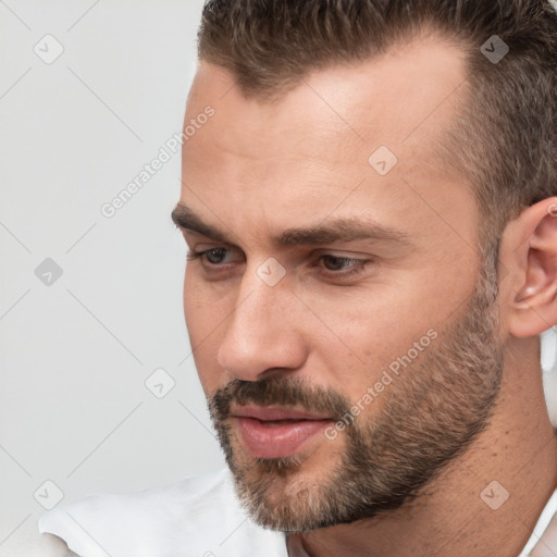 Neutral white adult male with short  brown hair and brown eyes