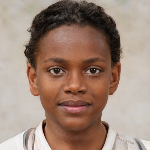 Neutral black child female with short  brown hair and brown eyes