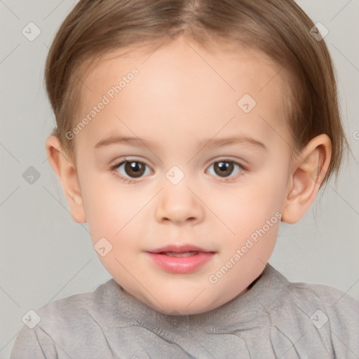 Neutral white child female with short  brown hair and brown eyes