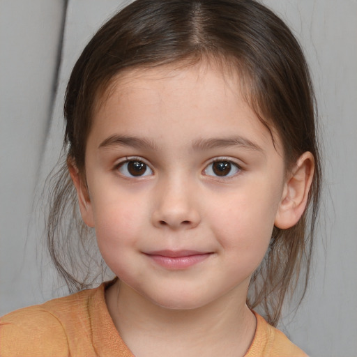 Neutral white child female with medium  brown hair and brown eyes