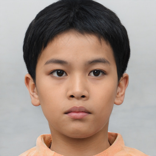 Neutral asian child female with short  brown hair and brown eyes