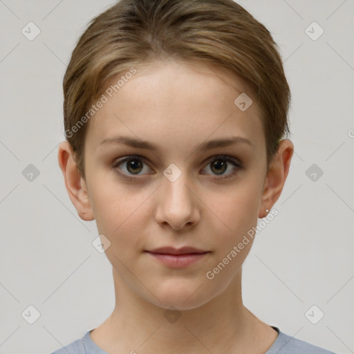 Neutral white child female with short  brown hair and brown eyes