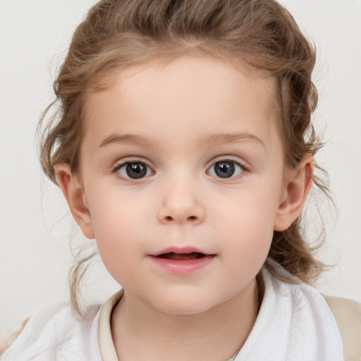 Neutral white child female with medium  brown hair and brown eyes