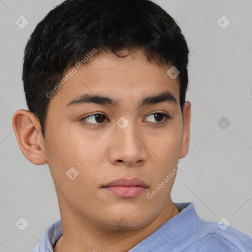 Neutral asian young-adult male with short  brown hair and brown eyes