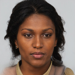 Neutral black young-adult female with short  brown hair and brown eyes