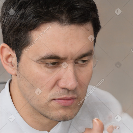 Neutral white adult male with short  brown hair and brown eyes