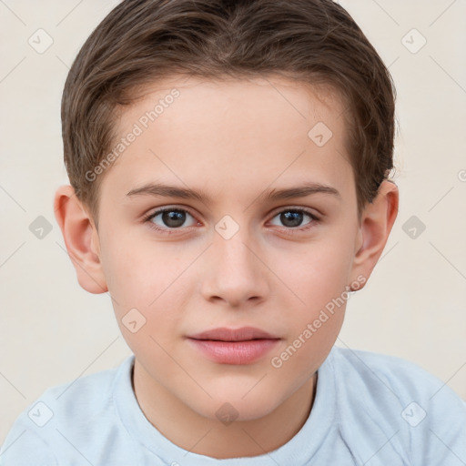 Joyful white child male with short  brown hair and brown eyes