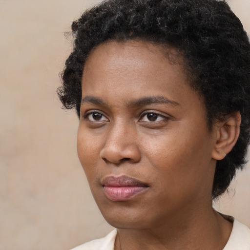 Neutral latino young-adult female with short  black hair and brown eyes
