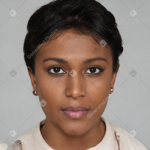 Neutral black young-adult female with short  brown hair and brown eyes