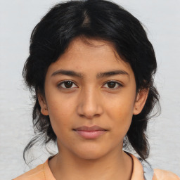 Neutral asian young-adult female with medium  brown hair and brown eyes