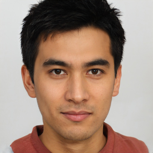 Neutral asian young-adult male with short  brown hair and brown eyes