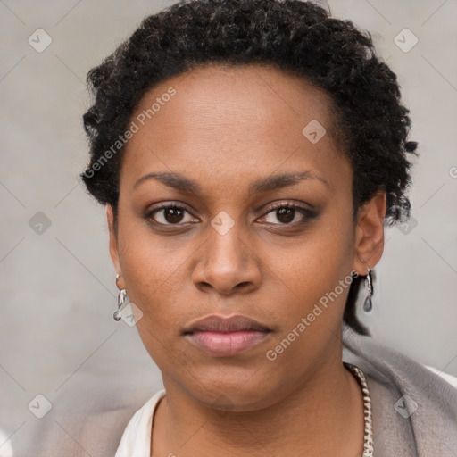 Neutral black young-adult female with short  brown hair and brown eyes