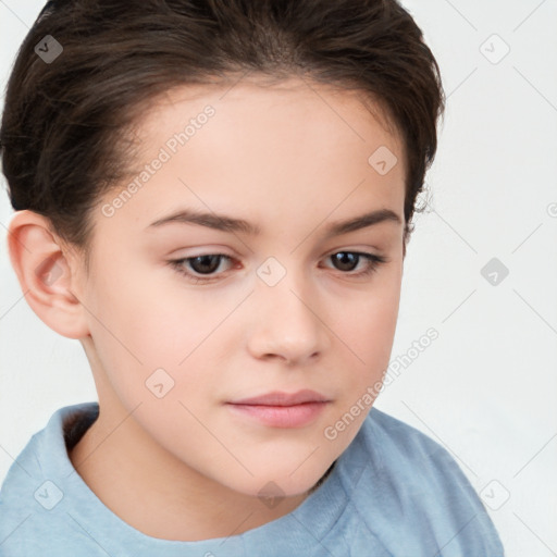 Neutral white child female with short  brown hair and brown eyes