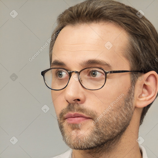 Neutral white adult male with short  brown hair and brown eyes