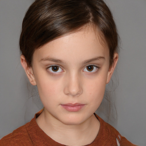 Neutral white child female with medium  brown hair and brown eyes