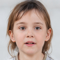 Neutral white child female with medium  brown hair and grey eyes