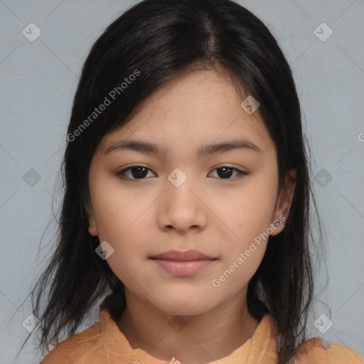 Neutral asian young-adult female with medium  brown hair and brown eyes