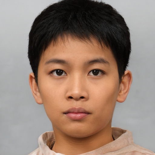 Neutral asian child male with short  brown hair and brown eyes