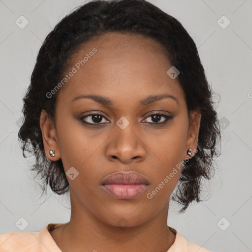 Neutral black young-adult female with medium  black hair and brown eyes