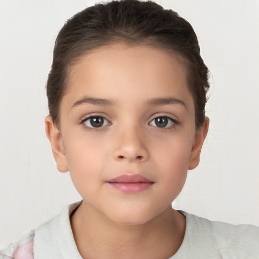 Neutral white child female with short  brown hair and brown eyes