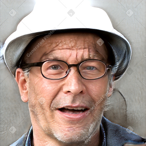 Joyful white middle-aged male with short  brown hair and blue eyes