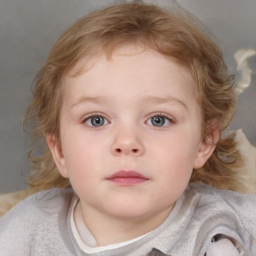 Neutral white child female with medium  brown hair and blue eyes