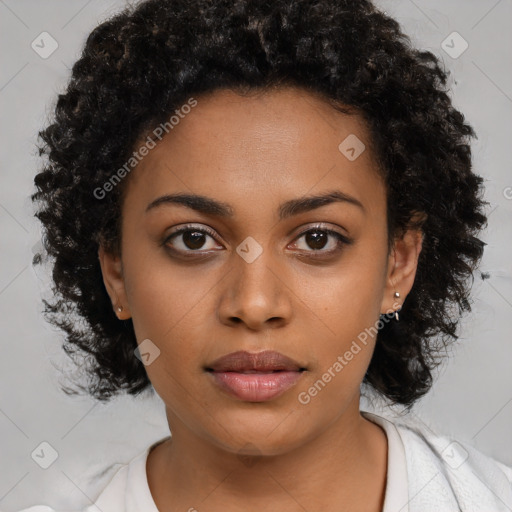 Neutral black young-adult female with short  black hair and brown eyes