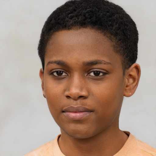 Neutral black child female with short  black hair and brown eyes